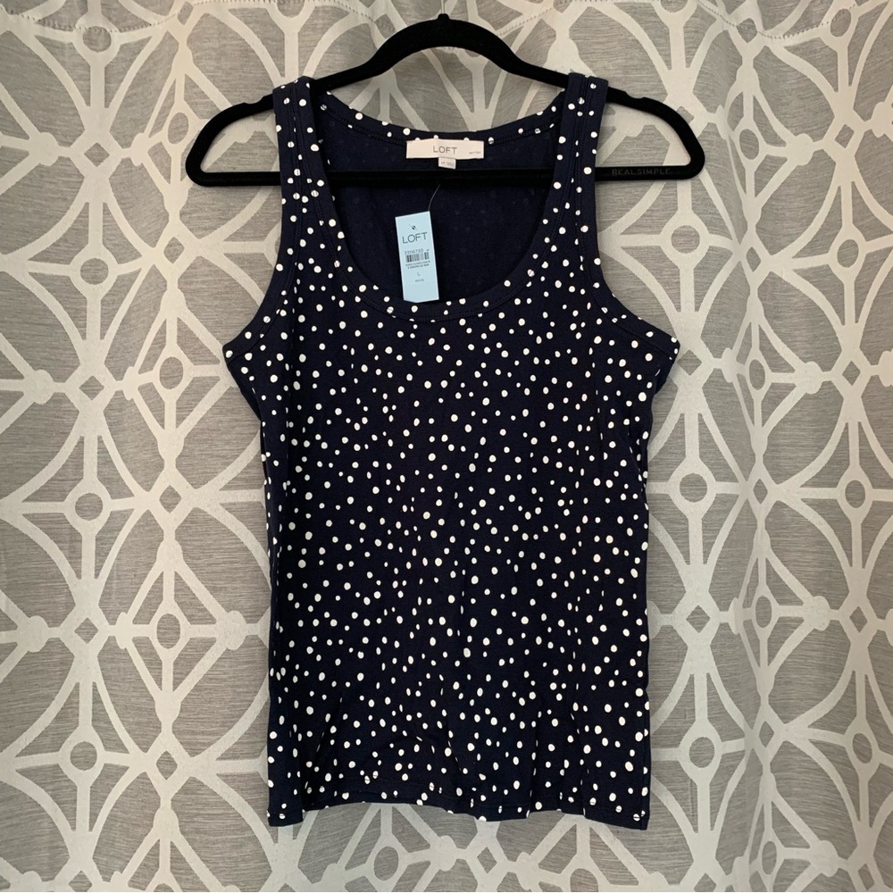 NWT - LOFT Scattered Dot Cotton Tank (Navy/White) Size LP